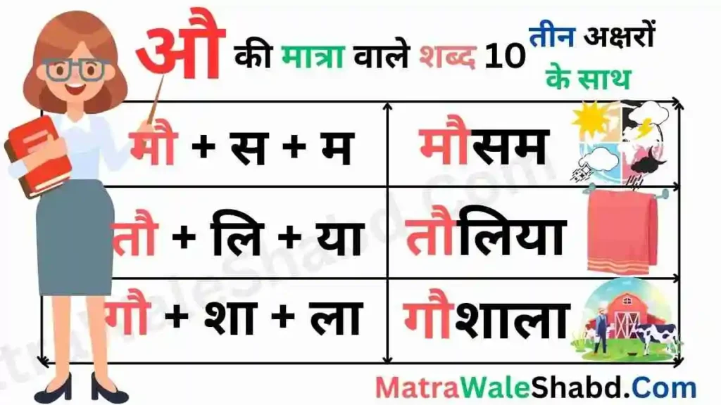 तीन अक्षरों के साथ "औ" की मात्रा का प्रयोग - Au Kee Maatra Vaale Shabd 10