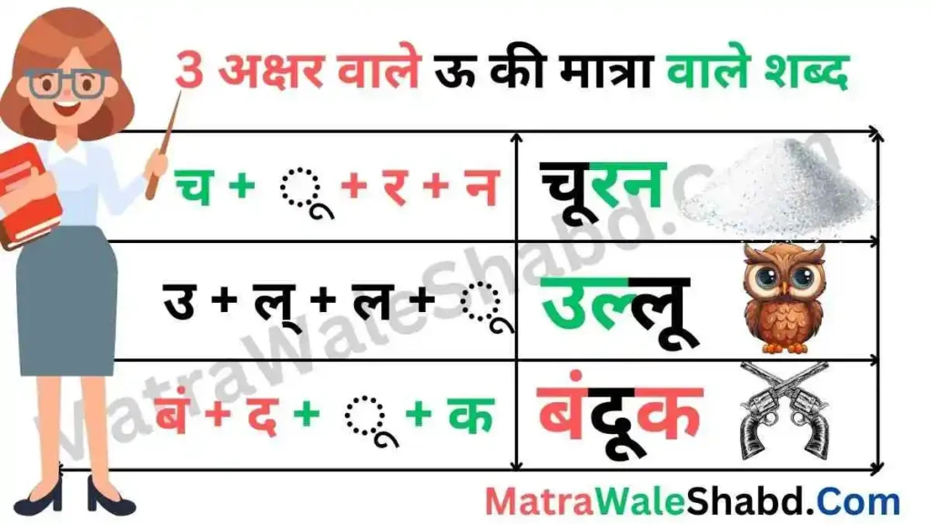 3 अक्षर वाले ऊ की मात्रा वाले शब्द